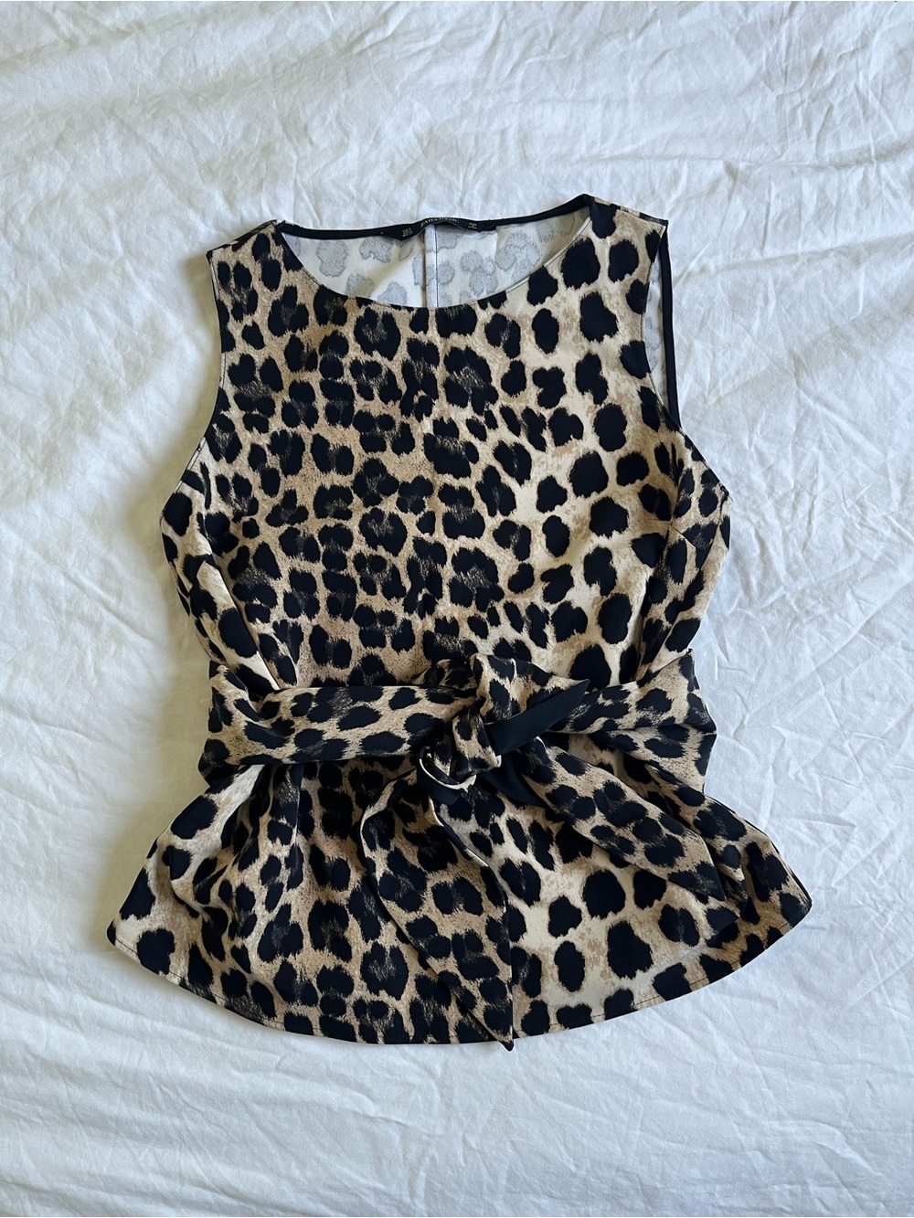Zara Leopard Print Sleeveless Top With Tie Sash